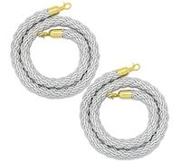 Lot de 2 cordes de fixation VIP de 2,8 mm avec crochets plaqués chrome, 1,5 m, corde de séparation en nylon pour contrôle des foules en plein air et gestion d'événements (argent)