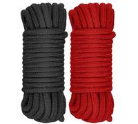 Lot de 2 cordes en coton doux, multi-usages, durables, 10 m de long, 8 mm d'épaisseur, pour loisirs créatifs, corde à nouer tout usage (rouge + noir)