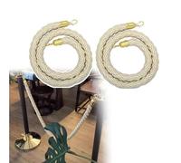 Lot de 2 cordes tressées en chanvre avec crochets en métal - Barrières de contrôle de la foule crème pour événements VIP, mariages, fêtes, tapis rouge, 150 cm, finition dorée