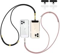 Lot De 2 Cordon Tour De Cou Universel Pour Téléphone + 4 Patins Durables, Lanière Réglable 160 Cm En Polyester Tressé, Résistante À L'eau, Compatible Toutes Coques, Installation Facile, Support Charge