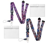 Lot De 2 Cordons À Motif Floral, 2 Porte-Cartes Transparents, Tour De Cou Avec Porte-Carte, Sangle De Sécurité, Sangle D'Identification Pour Carte D'Identité D'Étudiant, Sangle Amovible