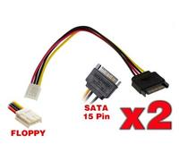 Lot de 2 cordons adaptateurs alimentation SATA 15 points Mâle vers Floppy (Mini Molex 4 points). Longueur 20 cm
