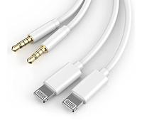 Lot de 2 cordons auxiliaires pour iPhone, iPhone pour voiture, certifié Apple MFi, câble adaptateur auxiliaire Lightning vers iPhone 3,5 mm pour iPhone 14/13/12/11/XS/XR/X 8 7 6/iPad vers