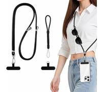 Lot De 2 Cordons De Téléphone Portable - 1 Sangle Tour de Cou Réglable, 1 Dragonne Poignet Et 2 Patchs Noirs Durables - Bandoulière Universelle Multifonction Compatible Avec La Plupart Des Smartphones