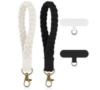 Lot de 2 cordons pour téléphone portable avec languette d'attache, chaîne pour smartphone, bracelet porte-clés (beige + noir)