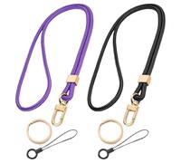Lot De 2 Cordons Tressés, Cordon À Nouer Avec Porte-Clés En Métal, Tour De Cou Réglable, Sangle D'Identification, Sangle À Boucle Pour Badge, Sangle Pour Téléphone Portable, Sangle Unie Simple.