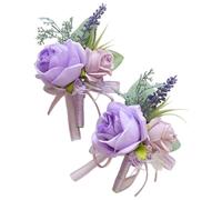 Lot de 2 corsage artificiel violet et boutonnière, accessoires pour mariage, Thanksgiving, bal de fin d'année, marié, demoiselles d'honneur, mariés