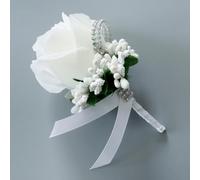 Lot de 2 corsage de mariage avec épingle et ruban de soie, lot de 2, 4, 6 fleurs artificielles de lys calla pour demoiselles d'honneur et garçons d'honneur (2 pièces, blanc)