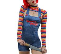 Lot de 2 costumes d'Halloween pour femme - Nightmare Killer effrayant Wanna Play - Robe de personnage de film - Chucky Doll - Combinaison - 38