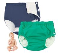 Lot de 2 couches de bain réutilisables respirantes lavables et réutilisables pour bébé culottes bain unisexes pour les cours natation vert et bleu marine.