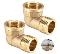 Lot de 2 coudes en laiton 90°, 1/2" IG/AG en laiton, coude DN 15, filetage intérieur x filetage extérieur sanitaire, coude en laiton à 90°
