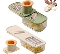 Lot de 2 coupe-ail et broyeur d'ail - Mandoline portable 3 en 1 avec récipient et protège-main, broyeur d'ail multifonction pour trancher, râper et écraser