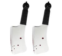 Lot de 2 couperets de 35,6 cm - Fausse arme de boucher - Couperet à viande en plastique pour Halloween, film d'horreur, maison hantée, zombie, tueur, psycho, cosplay et déguisement
