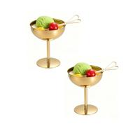 Lot de 2 Coupes à Glace Acier Inoxydable Doré Pied Grand Format Bol Dessert | Coupe Crème Glacée Yaourt Salade Fruits Pudding Apéritif Décoration Table Cadeau Mariage Anniversaire Restaurant Coupelle