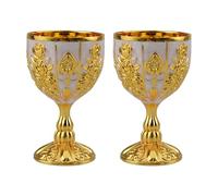 Lot de 2 coupes vintage dorées antiques - Verre à vin - Verre à vin médiéval sur métal - Pour cuisine, maison, bar, fête, mariage - Blanc doré
