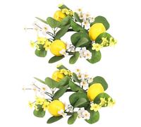 Lot de 2 Couronnes de Bougies, Couronne de Marguerites au Citron, Couronnes Artificielles de Citrons Jaunes, Petites Couronnes de Citron, Couronnes de Fruits pour Armoires de Cuisine, Porte D'entrée,