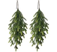 Lot de 2 couronnes de Noël en Forme Goutte d'eau à Suspendre en Fausse Branche pin, Couronne Norfolk au Toucher réel, Verdure pour Manteau Porte Noël, décoration cheminée, décoratio