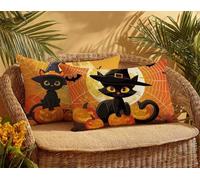 Lot de 2 Coussin Halloween Housse Coussin 80x100cm Taie Oreiller Chat Double Face Imprimé Velours Coussins Decoratif avec Fermeture à Glissière Invisible Taie Oreiller pour Salon Deco Automne,J630