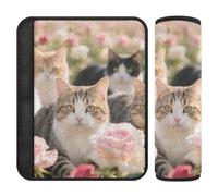 Lot de 2 coussinets de ceinture de sécurité de voiture doux pour adultes et enfants, chats M dans un champ de roses