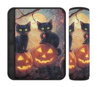 Lot de 2 coussinets de ceinture de sécurité de voiture doux pour adultes et enfants M chats effrayants et citrouilles d'Halloween