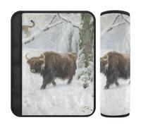 Lot de 2 coussinets de ceinture de sécurité de voiture doux pour sac à dos et bandoulière pour adultes et enfants, S, scène de bison enneigé