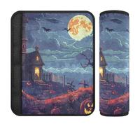 Lot de 2 coussinets de ceinture de sécurité de voiture souples pour adultes et enfants en S Pixel Art Fond d'Halloween dans un style de jeu rétro
