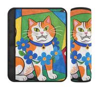 Lot de 2 coussinets de ceinture de sécurité de voiture souples pour adultes et enfants M Collage de chat coloré