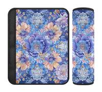 Lot de 2 coussinets de ceinture de sécurité pour adultes - Style bohème - Motif floral violet - Protège votre cou et vos épaules - Pour la plupart des voitures