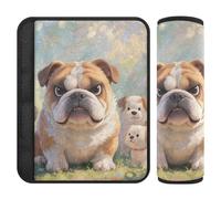Lot de 2 coussinets de ceinture de sécurité pour voiture - Souple - Pour adultes et enfants - Taille S - Portrait de groupe de bouledogue
