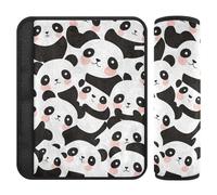 Lot de 2 coussinets de sangle de siège de voiture, motif pandas mignons et dessins animés blancs et noirs, pour ceinture de sécurité pour SUV, van et sac à dos, 25,4 x 19,6 cm