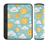 Lot de 2 coussinets de sangle d'épaule simples de dessin animé soleil nuages pour ceinture de sécurité pour sac à dos