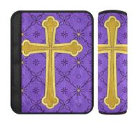 Lot de 2 coussinets de sangle d'épaule vintage avec croix dorée et violette pour ceinture de sécurité pour sac à dos
