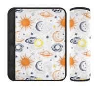 Lot de 2 coussinets de sangle rétro soleil lune orange blanc pour libérer le stress sur votre cou et vos épaules, ceinture de sécurité pour femme pour berline