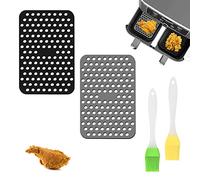 Lot de 2 coussinets en silicone pour friteuse à air comprimé - Anti-adhésifs - Réutilisables - Résistants à la chaleur - Coussinets en silicone avec 2 brosses en silicone pour friteuses à air et