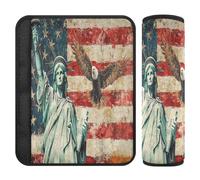 Lot de 2 coussinets respirants pour ceinture de sécurité de voiture - Pour adultes et enfants - M - Drapeau des présidents américains et Lady Liberty