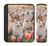 Lot de 2 coussinets souples pour ceinture de sécurité de voiture pour adultes et enfants, chiens M dans un champ de fleurs