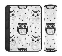 Lot de 2 coussinets souples pour ceinture de sécurité de voiture pour adultes et enfants, motif hibou, triangle, blanc
