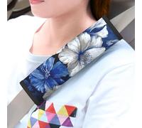 Lot de 2 coussinets universels pour ceinture de sécurité de voiture - Grandes fleurs bleues et blanches - Pour harnais de landau - Pour ceinture de sécurité - Accessoires d'intérieur de voiture
