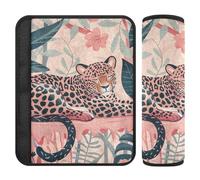 Lot de 2 coussinets vintage pour ceinture de sécurité - Motif léopard - Rose - Protège votre cou et vos épaules - Pour siège de voiture