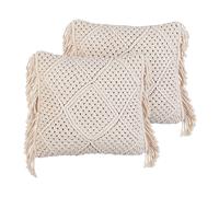 Lot de 2 coussins Boho en Coton 45 x 45 cm Rembourrés Motif Macramé avec Franges