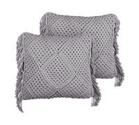 Lot de 2 coussins Boho en Coton 45 x 45 cm Rembourrés Motif Macramé avec Franges