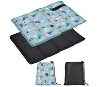 Lot de 2 coussins d'assise pliables pour l'extérieur, le camping, la chasse, la randonnée, le camping, imperméable, en tissu Oxford avec 2 sacs, en noir/bleu, pour adultes et enfants