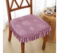 Lot de 2 coussins de chaise luxueux en velours avec volants - En peluche douce - Style vintage - Antidérapant - Pour salle à manger, cuisine, terrasse (D4, 2 pièces)