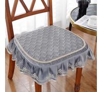 Lot de 2 coussins de chaise luxueux en velours avec volants - En peluche douce - Style vintage - Antidérapants - Pour salle à manger, cuisine, terrasse (A4)