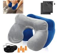 Lot de 2 oreillers de nuque gonflables, oreiller de voyage portable, oreiller de voyage pour camping, avion, train, voiture, bureau, oreiller de voyage, gonflable avec bouchons d'oreilles