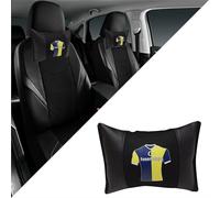 Lot de 2 coussins de nuque pour voiture, en cuir, perforés, lisses, avec bande élastique, noir, équipe turque, Fener FB 1907 XNPKMSFB-L2