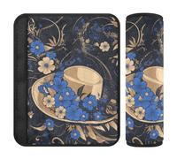 Lot de 2 coussins de sangle d'épaule de voiture, motif fleurs mystérieuses bleues et dorées, plus de confort de conduite, pour camion, berline, la plupart des voitures, 25,4 x 19,6 cm