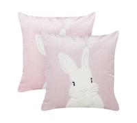 Lot de 2 Coussins Décoratifs à Motif Lapin Brodés 45 x 45 cm en Velours et Polye