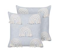 Lot de 2 Coussins Décoratifs en Coton Brodé Bleu Clair à Motif d'Arc-en-Cie