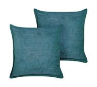 Lot de 2 Coussins Décoratifs en Velours Côtelé 43 x 43 cm Bleu Paon Zinnia